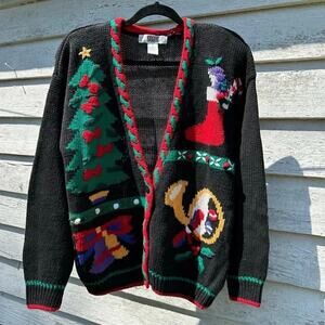 Vintage Segue Christmas Tree Knit Sweater Cardigan in good condition size L